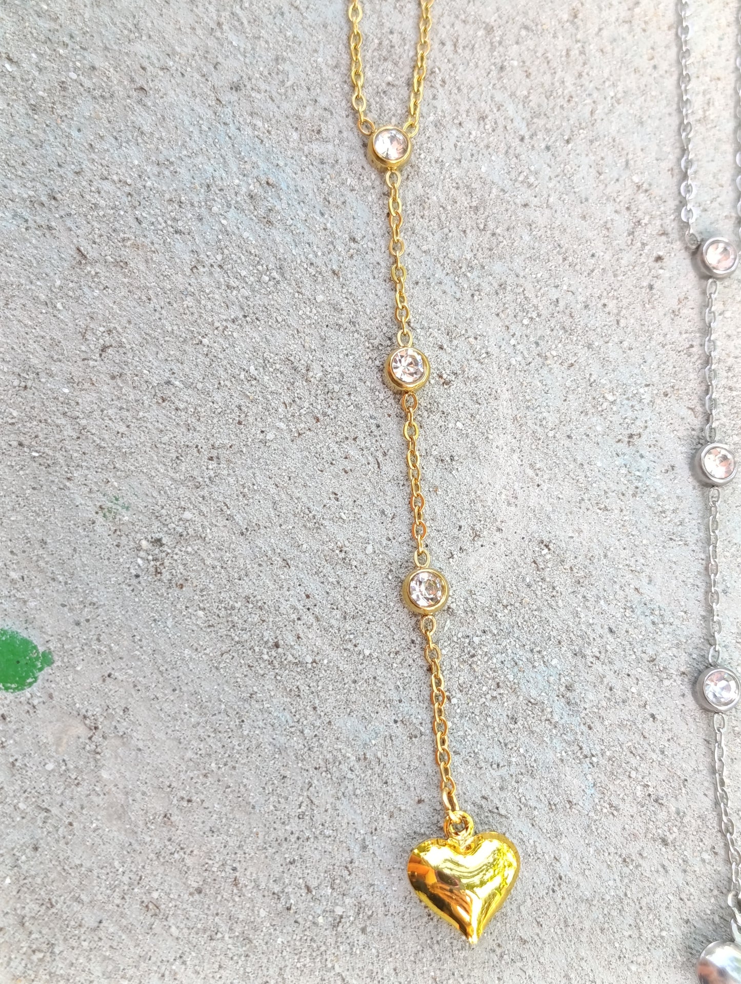 Collana Cristallo di Luna 🖤 Collana Y con Zirconi e Cuore in Acciaio Inossidabile