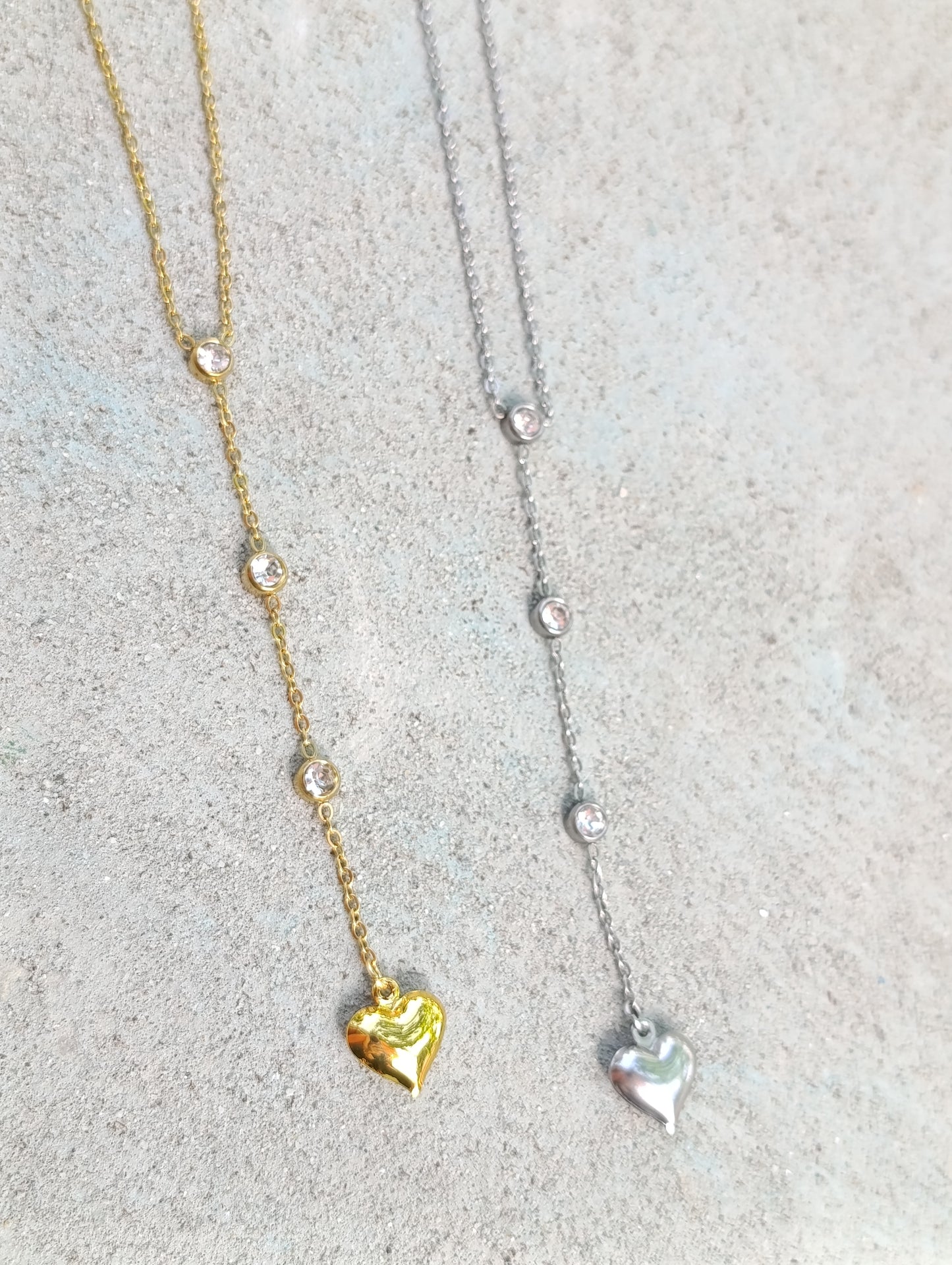 Collana Cristallo di Luna 🖤 Collana Y con Zirconi e Cuore in Acciaio Inossidabile