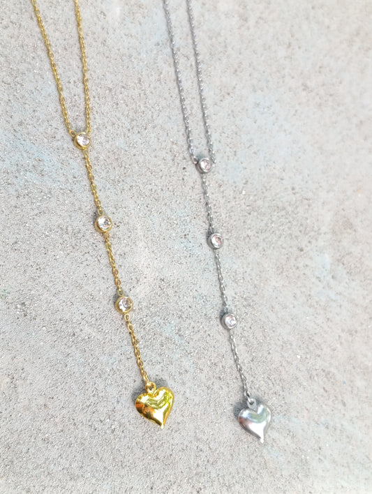 Collana Cristallo di Luna 🖤 Collana Y con Zirconi e Cuore in Acciaio Inossidabile