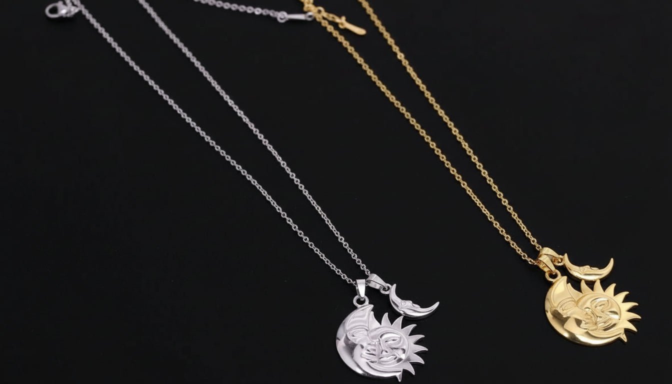 Collana Sole Luna 🖤 Acciaio 316L Simbolo di Equilibrio