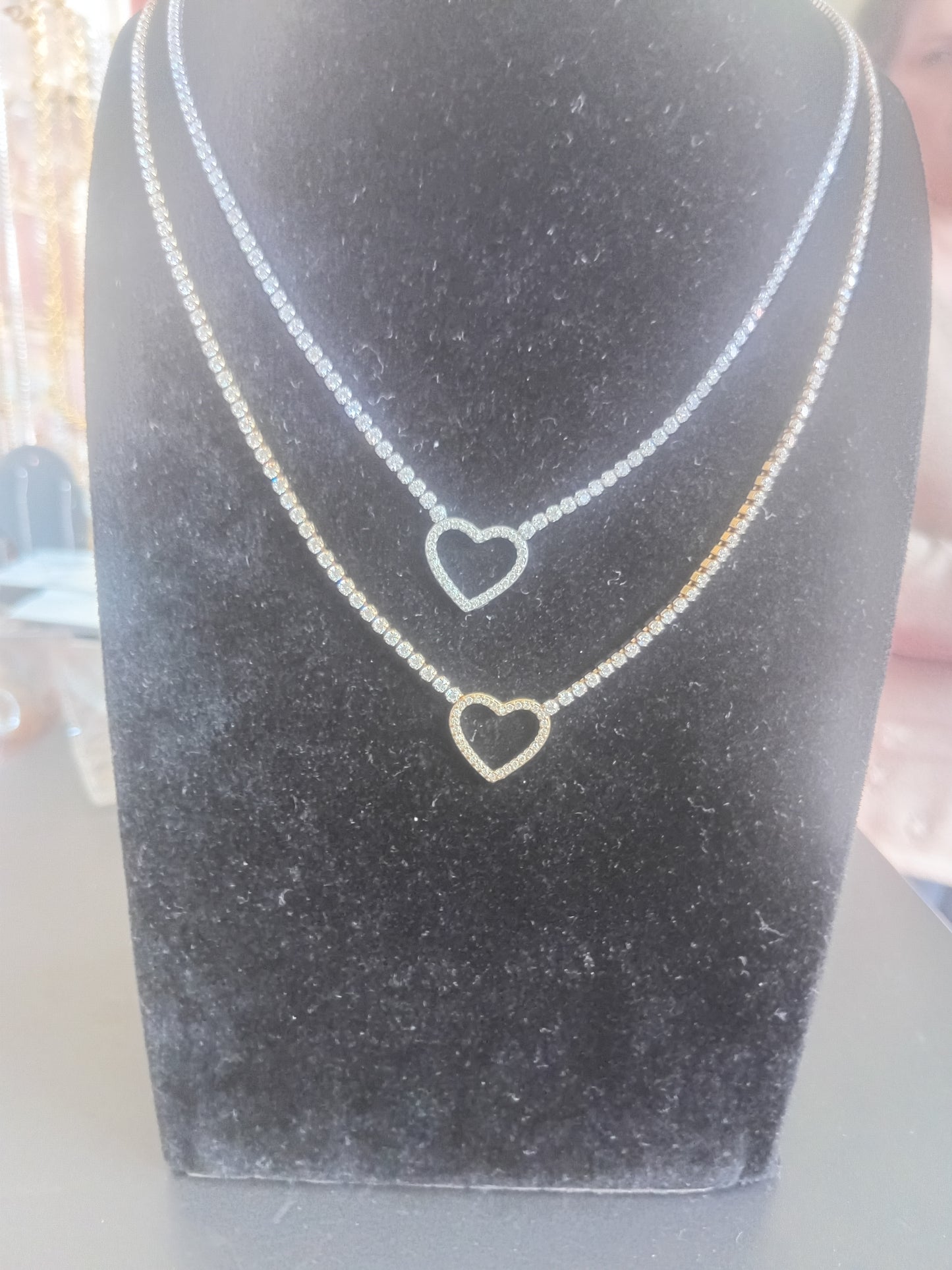 Collana Tennis Cuore di Vetro 🖤 Bijoux in Acciaio Inossidabile a Forma di Cuore