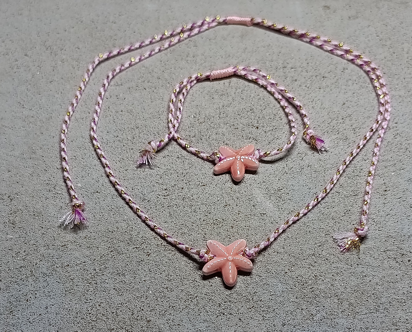 Set Collana + Bracciale Stella Marina 🖤 Cordino Intrecciato Colorato