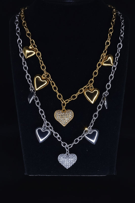 Collana Sonaglio Cuori Misti 🖤 Bijoux in Acciaio Inossidabile con Ciondoli a Cuore